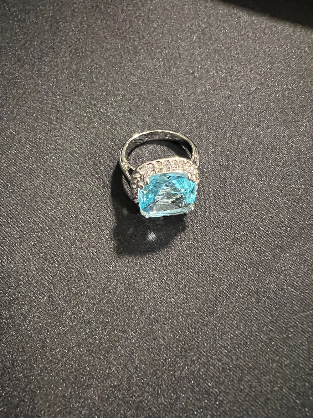 Sterling Silver Ring with Bright Blue Cushion-Cut Center Stone
